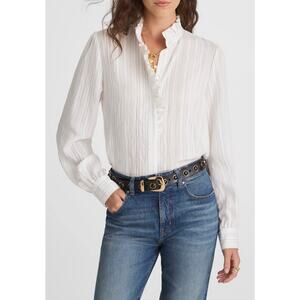 Madewell Ruffled Button Up Top NW715 Airy Stripe NWT Size L